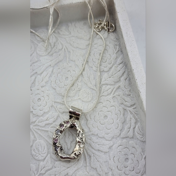 Pink Zirconia Organic Pendant Handmade in Sterling Silver 18" Sterling Chain - Picture 2 of 4